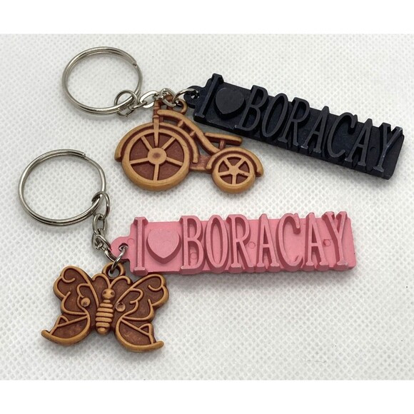 I Love Boracay Philippines Lot of (2) Keychain‎ Keyring Bike Butterfly Travel - Picture 1 of 8